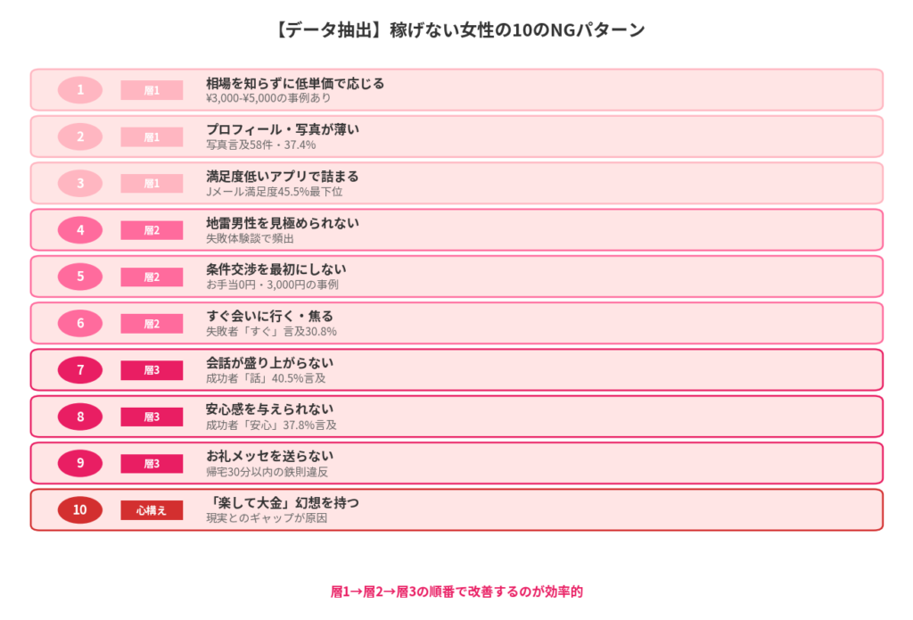 稼げない女性の10のNGパターン(データ実証)
