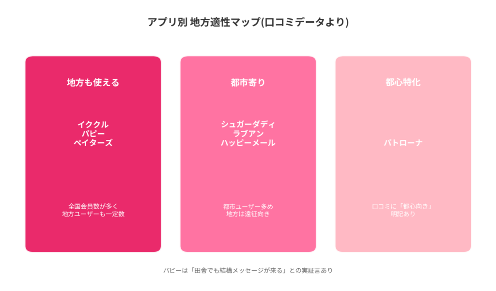 アプリ別の地方適性(口コミデータより)