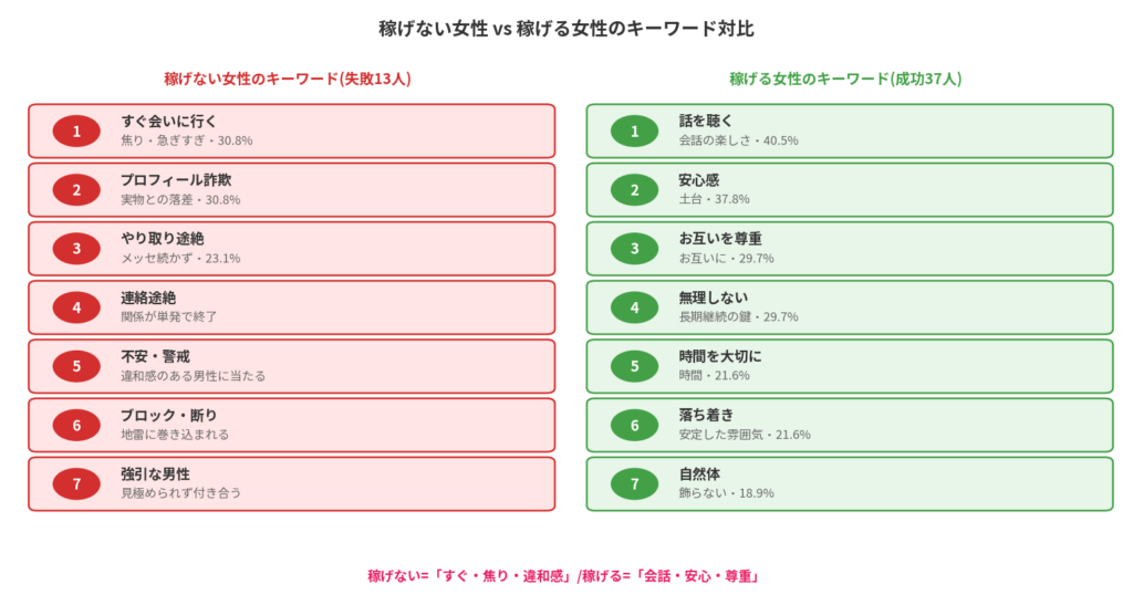 稼げない女性 vs 稼げる女性のキーワード対比